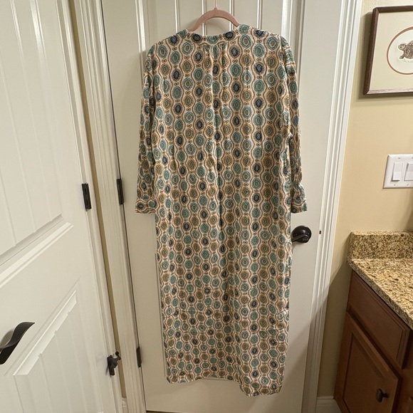 Rue de Femme Caftan Long Maxi Dress Double Front Slit Sand L V-Neck Pockets - Picture 2 of 16